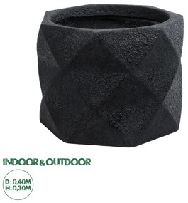20726 GloboStar® Artificial Garden GENOVA 20726 Επιδαπέδιο Πολυεστερικό Τσιμεντένιο Κασπώ Γλάστρα - Flower Pot Μαύρο Φ40 x Υ30cm