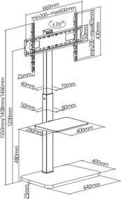 BRATECK βάση τηλεόρασης δαπέδου FS32-46, 37-75", έως 40kg, με ράφι