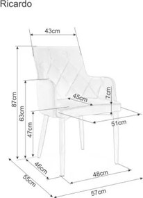 Σετ 4 τεμαχίων καρέκλα Ricardo Γκρι ύφασμα 88x50x48cm