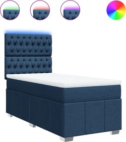 vidaXL Κρεβάτι Boxspring με Στρώμα Μπλε 90x200 εκ.Υφασμάτινο