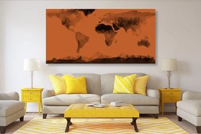 Εικόνα στον παγκόσμιο χάρτη φελλού σε πολυγωνικό στυλ σε πορτοκαλί απόχρωση - 100x50  wooden