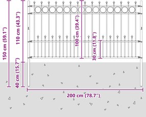 vidaXL Φράχτης Σπάικ Ρινγκ Μαύρο 200 x 150 cm