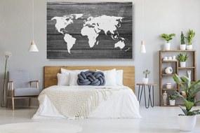 Εικόνα ενός ασπρόμαυρου παγκόσμιου χάρτη φελλού με ξύλινο φόντο - 120x80  peg
