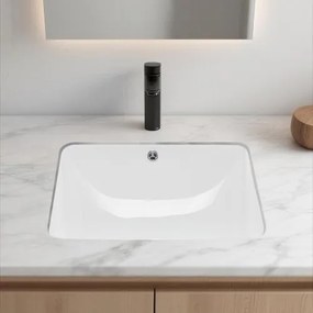 VEVOR Undermount Bathroom Sink, 515 x 385 mm Rectangular White Ceramic Vessel Sink with Overflow Hole, Under Counter Drop in Modern Lavatory Vanity Bath Wash Bowl Basin, Rectangle for Small Space