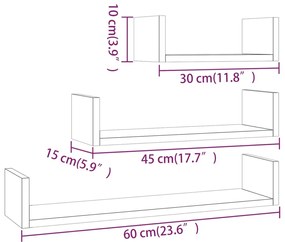 Ράφια Τοίχου 3 Τεμ. Γκρι Sonoma από Επεξεργασμένο Ξύλο - Γκρι