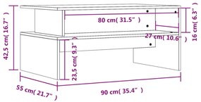 Τραπεζάκι Σαλονιού Γκρι Sonoma 90x55x42,5 εκ Επεξεργασμένο Ξύλο - Γκρι