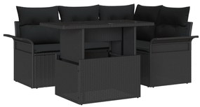 vidaXL Σετ Καναπέ Κήπου 5 Τεμαχίων με Μαξιλάρια Μαύρο Πολυ Ρατάν