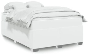 vidaXL Κρεβάτι Boxspring με Στρώμα Λευκό 160x200εκ.από Συνθετικό Δέρμα