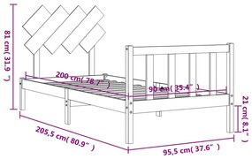 Σκελετός Κρεβατιού Χωρίς Στρώμα 90x200 εκ Μασίφ Ξύλο Πεύκου - Καφέ