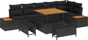 vidaXL Σετ Καναπέ Κήπου με μαξιλάρι 9 pcs Μαύρο Πολυ ράταν