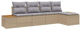 vidaXL Σετ Καναπέ Κήπου με μαξιλάρι 5 pcs Μπεζ Πολυ ράταν