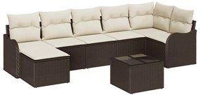 vidaXL Σετ Καναπέ Κήπου με μαξιλάρι 8 pcs Καφέ και λευκό Πολυ ράταν