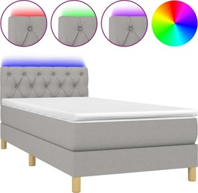 vidaXL Κρεβάτι Boxspring με Στρώμα &amp; LED Αν.Γκρι 80x200 εκ. Υφασμάτινο