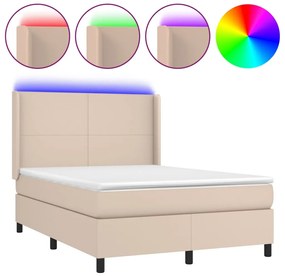 vidaXL Κρεβάτι Boxspring Στρώμα&amp;LED Καπουτσίνο 140x200 εκ. Συνθ. Δέρμα