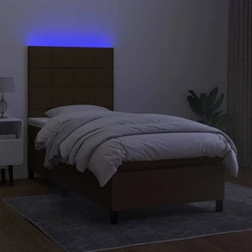 vidaXL Κρεβάτι Boxspring με Στρώμα &amp; LED Σκ.Καφέ 80x200 εκ. Υφασμάτινο