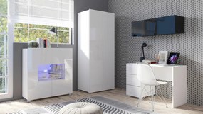 Σετ επίπλων Providence B156, 200x52cm, 143 kg, Γυαλιστερό μαύρο, Γυαλιστερό λευκό, Επεξεργασμένο γυαλί, Πλαστικοποιημένη μοριοσανίδα, Στυλ: Μοντέρνο