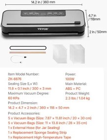 VEVOR 5-in-1 Vacuum Sealer Machine Fast-Compact Automatic Food Saver 100W 10 Bag