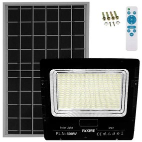 Led Αδιάβροχος Ηλιακός Προβολέας 800W 64000LM με Πάνελ και Τηλεχειριστήριο Rixme RL.N-800W