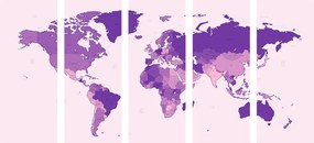 Λεπτομερής παγκόσμιος χάρτης εικόνας 5 μερών σε μωβ