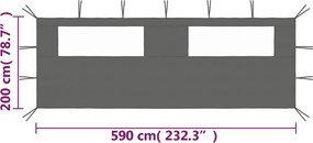 vidaXL Πλαϊνό Τοίχωμα για Κιόσκι με Παράθυρα Ανθρακί 6 x 2 μ.