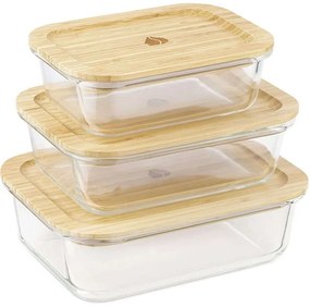 Δοχεία Φαγητού (Σετ 3Τμχ) 49613.03.01 640/1040/1500ml Clear-Natural Navaris Glass,Bamboo