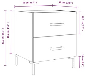 Κομοδίνα 2 τεμ. Καπνιστή Δρυς 40 x 35 x 47,5 εκ. Επεξεργ. Ξύλο - Καφέ