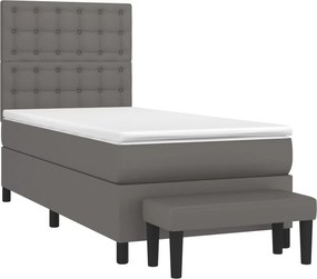 vidaXL Κρεβάτι Boxspring με Στρώμα Γκρι 90x200 εκ. από Συνθετικό Δέρμα