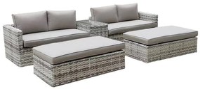 ASCOT Set Wicker Alu, Καναπές 4Θέσιος+2 σκαμπό+Τραπεζάκι, Wicker Grey White, Μαξιλ.Μπεζ