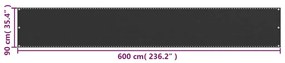 vidaXL Διαχωριστικό Βεράντας Ανθρακί 90 x 600 εκ. από HDPE