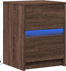 vidaXL Κομοδίνο με Φώτα LED Καφέ Δρυς Επεξεργασμένο Ξύλο