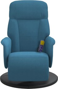 vidaXL Πολυθρόνα Μασάζ Ανακλινόμενη με Υποπόδιο Μπλε Βελούδινη