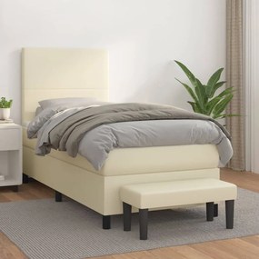 vidaXL Κρεβάτι Boxspring με Στρώμα Κρεμ 90x200 εκ. από Συνθετικό Δέρμα