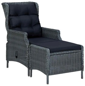 Πολυθρόνα Κήπου Ανακλινόμενη Σκ. Γκρι Συνθ. Ρατάν με Υποπόδιο