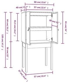 Ντουλάπι Ψηλό Μαύρο 60x40x120 εκ. από Μασίφ Ξύλο Πεύκου - Μαύρο