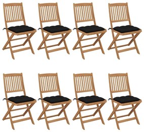 Καρέκλες Κήπου Πτυσσόμενες 8 τεμ Μασίφ Ξύλο Ακακίας &amp; Μαξιλάρια - Μαύρο