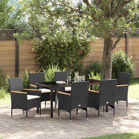 vidaXL Σέτ φαγητού για κήπο με μαξιλάρι 7 pcs Μαύρο Πολυ ράταν