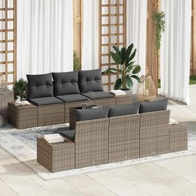 vidaXL Σετ Σαλονιού Κήπου 7 Τεμαχίων με Γκρι Μαξιλάρια