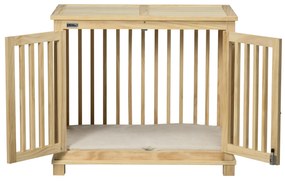 PawHut Κλουβί σκύλου με κλειδαριά και μαξιλάρι, 82,5 cm x 57 cm x 72 cm, φυσικό ξύλο + κρεμ λευκό