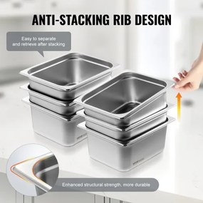 VEVOR 6 Pack 1/2 Size Hotel Pans Steam Table Pan Stainless Steel 6&quot; Deep