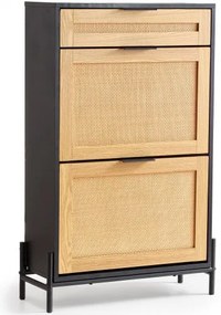 VEVOR Rattan Shoe Cabinet Shoe Organizer 2 Flip Drawers &amp; 1 Slide Drawer Black