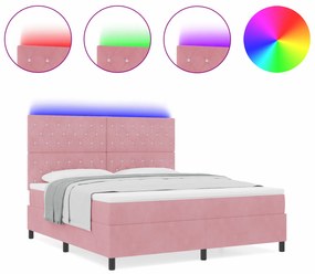 vidaXL κρεβάτι Box Spring με στρώμα & LED ροζ 180x200 εκ. βελούδο