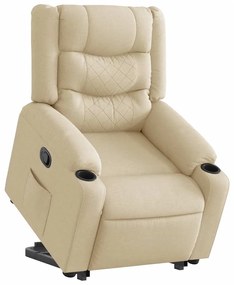 Πολυθρόνα Ανακλινόμενη με Ανύψωση Κρεμ Υφασμάτινη