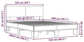 Πλαίσιο Κρεβατιού Sonoma Δρυς 120x200 εκ. Επεξ. Ξύλο &amp; Μέταλλο - Καφέ