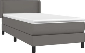 vidaXL Κρεβάτι Boxspring με Στρώμα Γκρι 90x200 εκ. από Συνθετικό Δέρμα