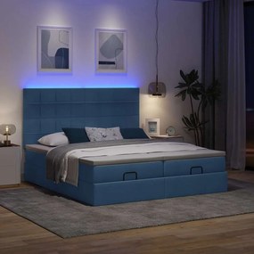 vidaXL Οθωμανικό κρεβάτι με στρώματα &amp; LEDs Μπλε 180x200cm ύφασμα