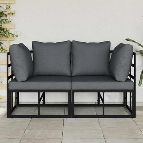 vidaXL Εξωτερικά Έπιπλα με μαξιλάρι με μαξιλάρι 2 pcs Μαύρο Αλουμίνιο