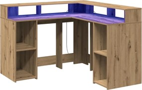 vidaXL Γραφείο με LED Αρτισιανή Δρυς 130x130x91 εκ. Επεξεργ. Ξύλο