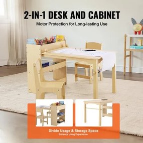 VEVOR Kids Art Table and 2 Chairs Toddler Craft and Play Table with A Cabinet