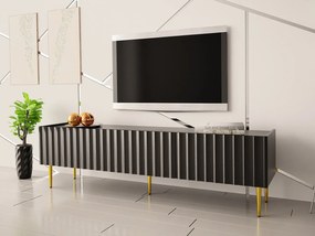 Τραπέζι Tv Merced B127, Γυαλιστερό μαύρο, Μαύρο, Ο αριθμός των θυρών: 3, 180x51x40cm, 31 kg | Epipla1.gr