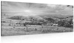 Εικόνα θημωνιών στα Καρπάθια βουνά σε μαύρο & άσπρο - 120x60